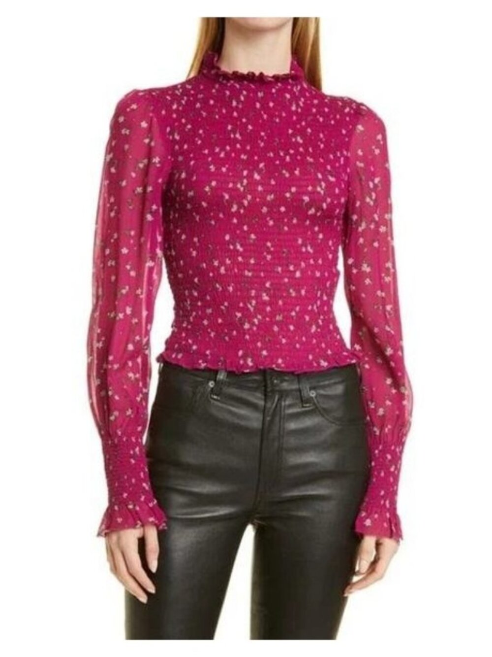 RAG & BONE Kayden Floral Print Crop Smocked Blouse Top Size XS
